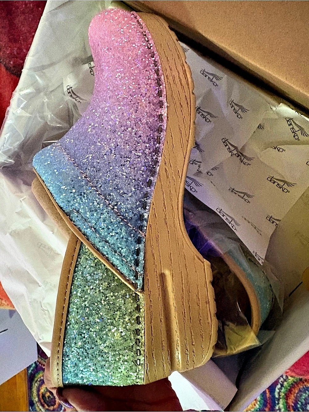 Dansko Pro Clog Pastel Rainbow Glitter Clogs EU 37